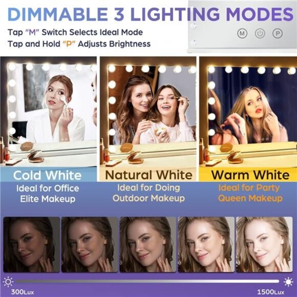 Hollywood Vanity Mirror with 18 Bulbs Lights, Large Lighted Makeup - Picture 11 of 14